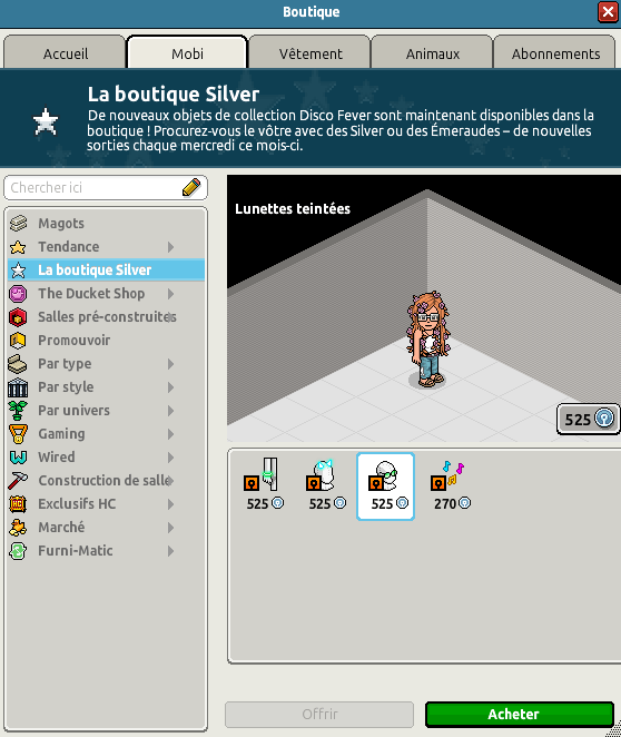 Boutique silver du catalogue
