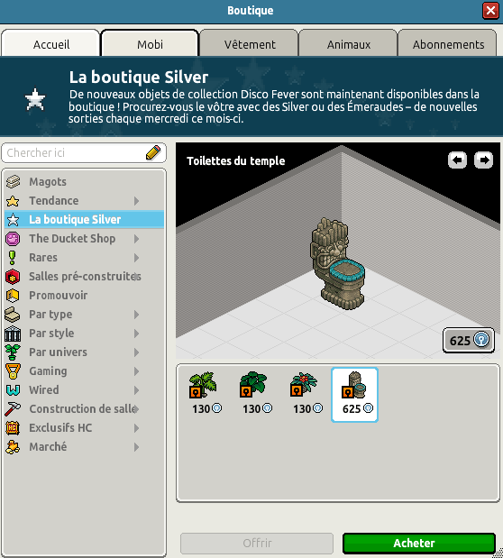 Boutique silver du catalogue