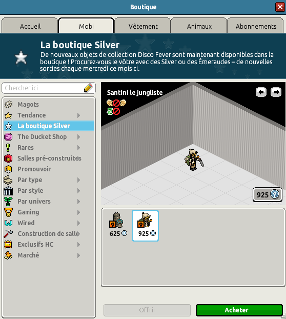Boutique silver du catalogue