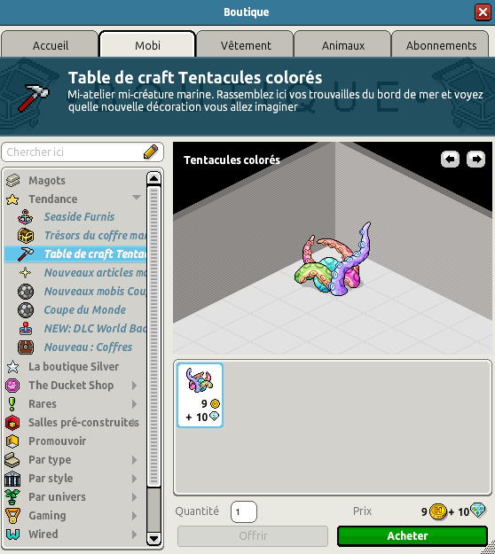 Table de craft Tentacules colorés