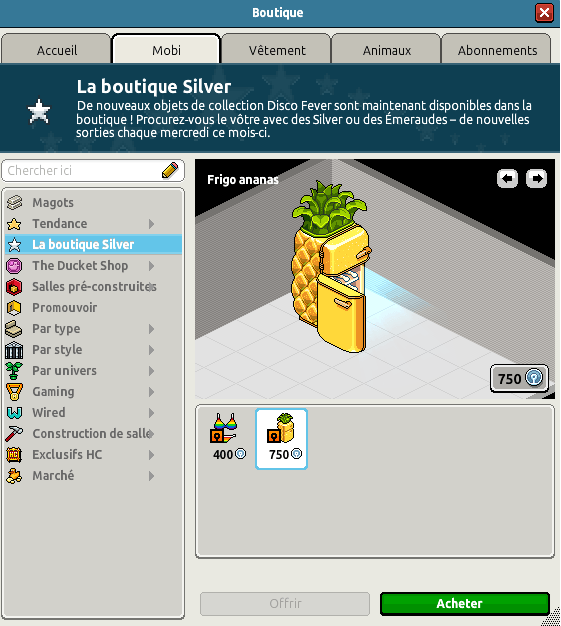 Boutique silver du catalogue