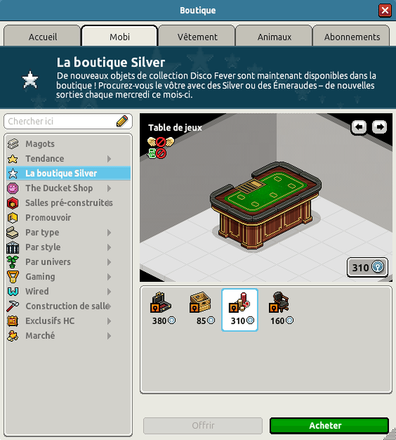 Boutique silver du catalogue