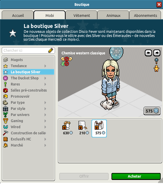 Boutique silver du catalogue